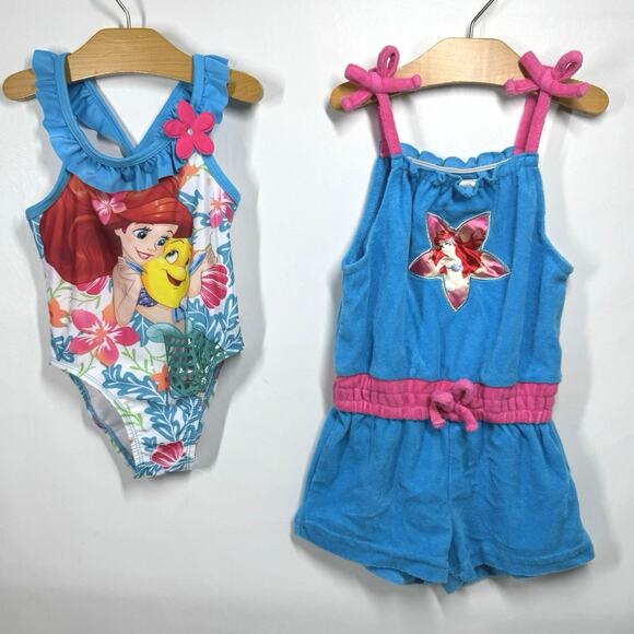 Disney Other - Ariel Little Mermaid Swimsuit and Terry Cloth Cover Up Set Size 3T